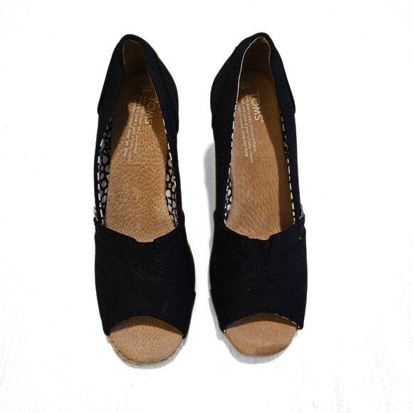 Toms Black Canvas Wedges 8W - Picture 6 of 12